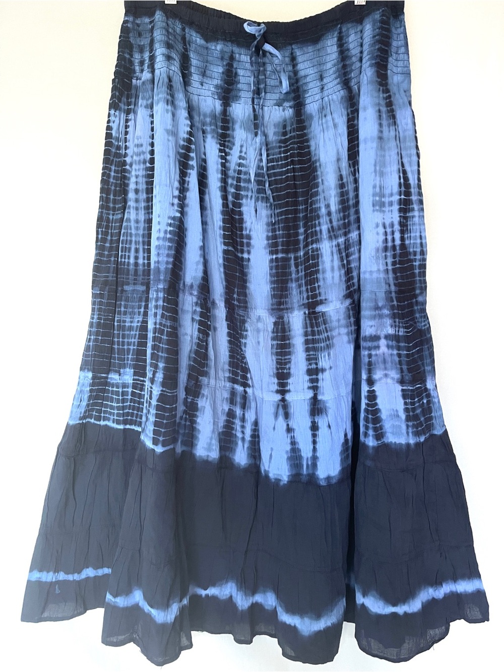Boho Tie Dye Cotton Maxi Skirt Made in India Smocked Waist Tiered • Size 1X
